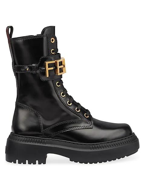 Logo Leather Lug-Sole Combat Boots商品第1张图片规格展示