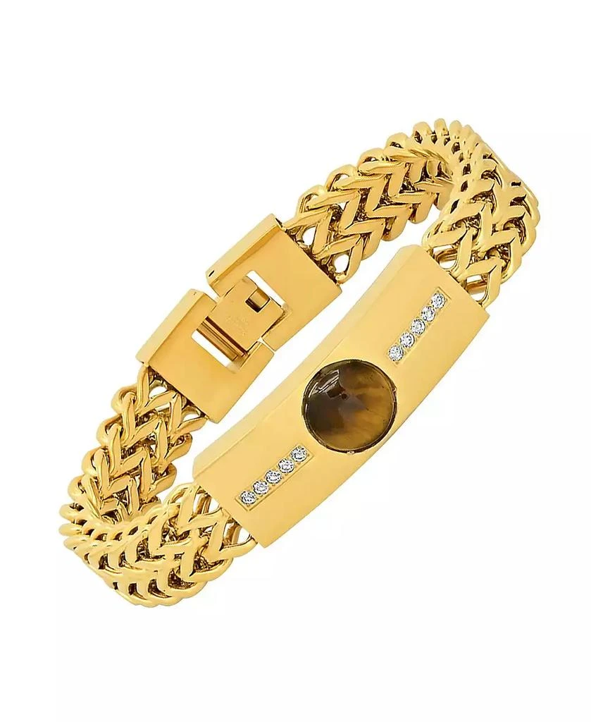 商品STEELTIME|Tiger Eye and Simulated Diamonds Double Wheat Link Bracelet,价格¥360,第2张图片详细描述