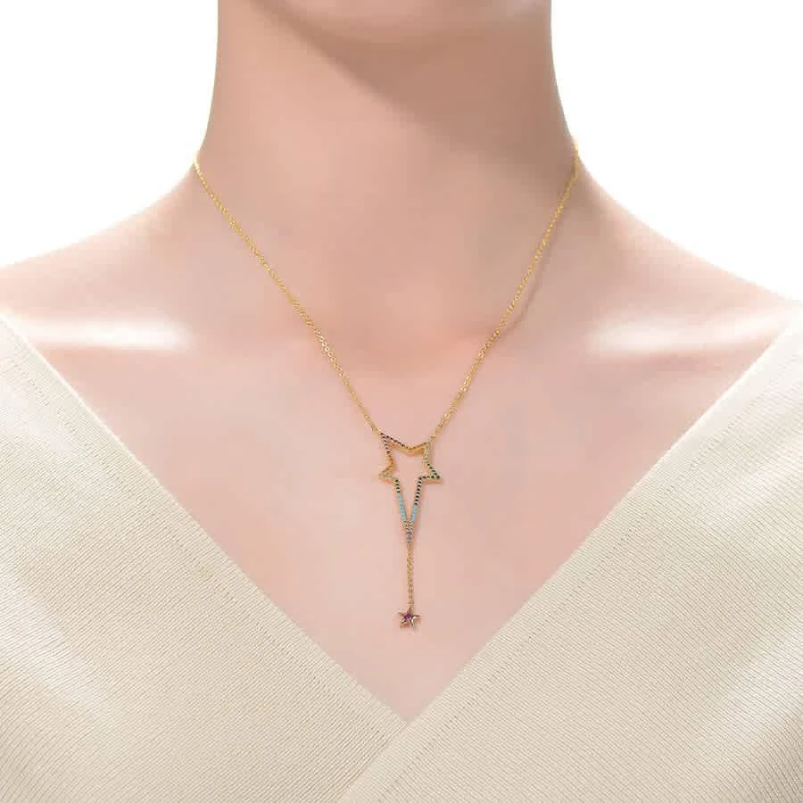 商品Rachel Glauber|Sterling Silver 14K Gold Plated Multi Color Cubic Zirconia Spring Ring Star Necklace,价格¥743,第3张图片详细描述