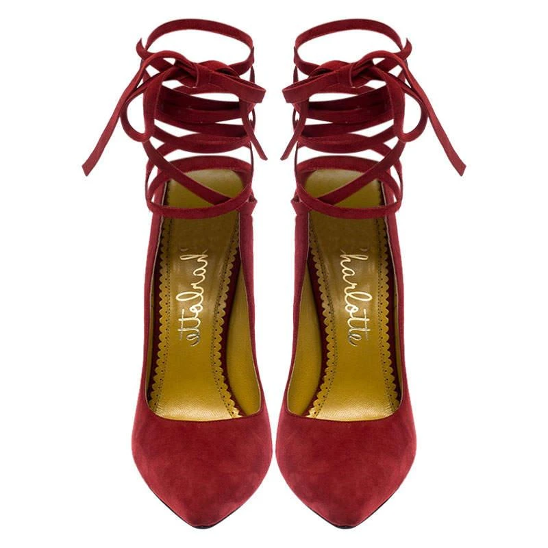 商品[二手商品] Charlotte Olympia|Charlotte Olympia Red Suede Sabine Wrap Pumps Size 36,价格¥1524,第3张图片详细描述