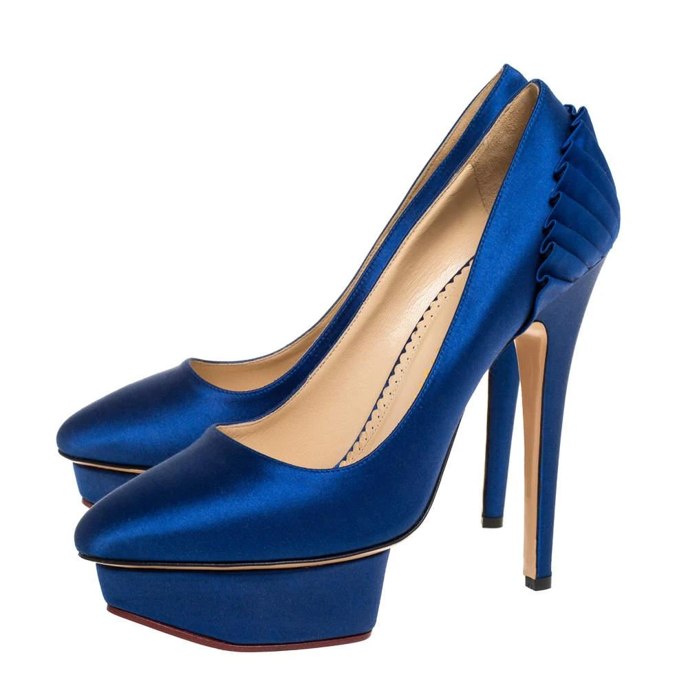 商品[二手商品] Charlotte Olympia|Charlotte Olympia Blue Satin Paloma Platform Pumps Size 37.5,价格¥1364,第4张图片详细描述