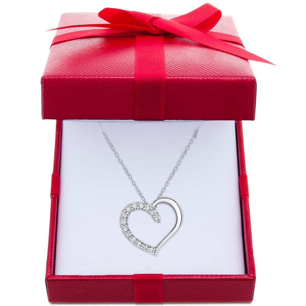 Diamond Heart Pendant Necklace (1/2 ct. t.w.) in Sterling Silver, 16 inches + 2 inch extender商品第2张图片规格展示