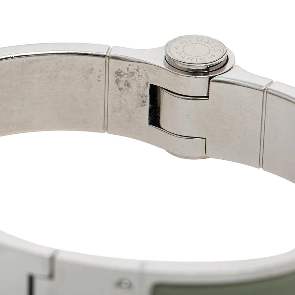 Hermes Green Enamel Palladium Plated Charniere Uni narrow Hinged Bracelet 商品