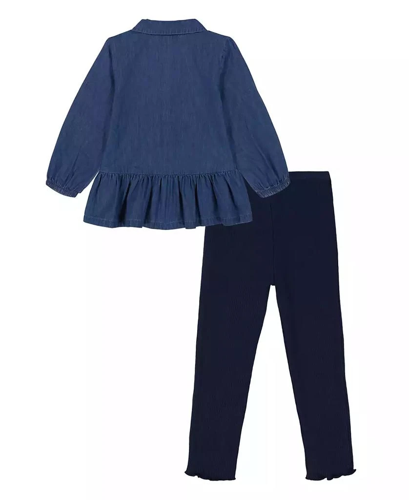 商品Tommy Hilfiger|Toddler and Little Girls Ruffle Hem Long Sleeve Denim Tunic and Ribbed Leggings, 2-Piece Set,价格¥165,第2张图片详细描述