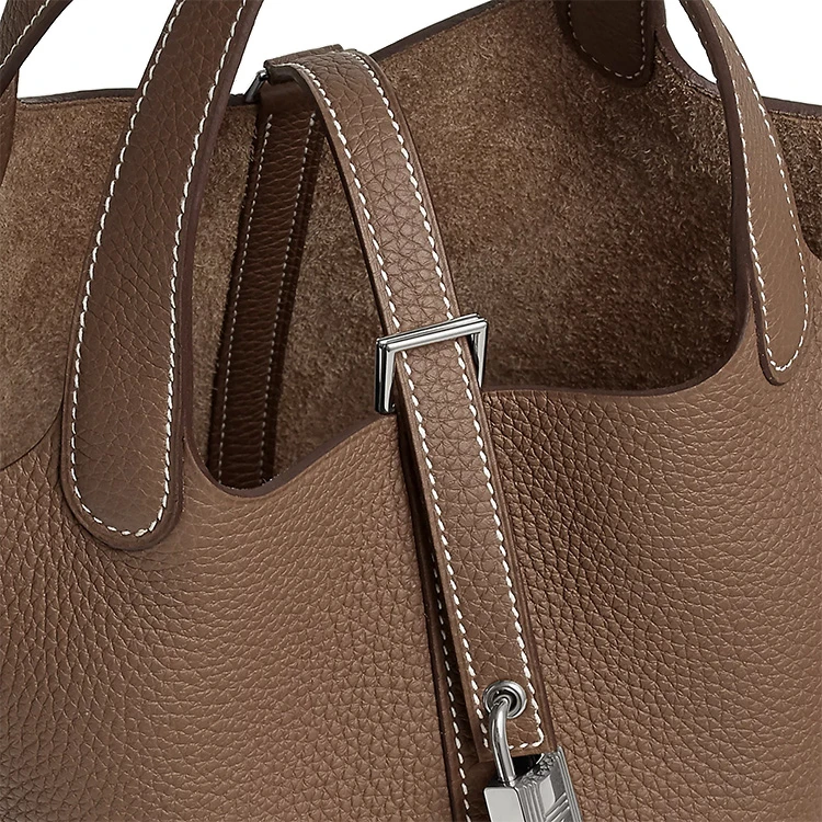 商品[国内直发] Hermes|爱马仕 Picotin Lock 18 银扣无肩带 Clemence小公牛皮 菜篮子水桶包手提包 18 女款 18  Etoupe大象灰,价格¥42173,第6张图片详细描述