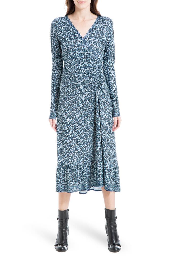 Long Sleeve Printed Wrap Dress商品第1张图片规格展示