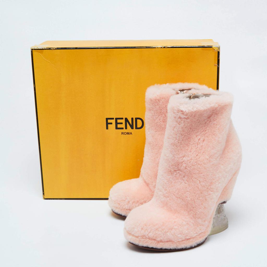 Fendi Pink Shearling Fur Ice Heel Ankle Boots Size 39商品第9张图片规格展示