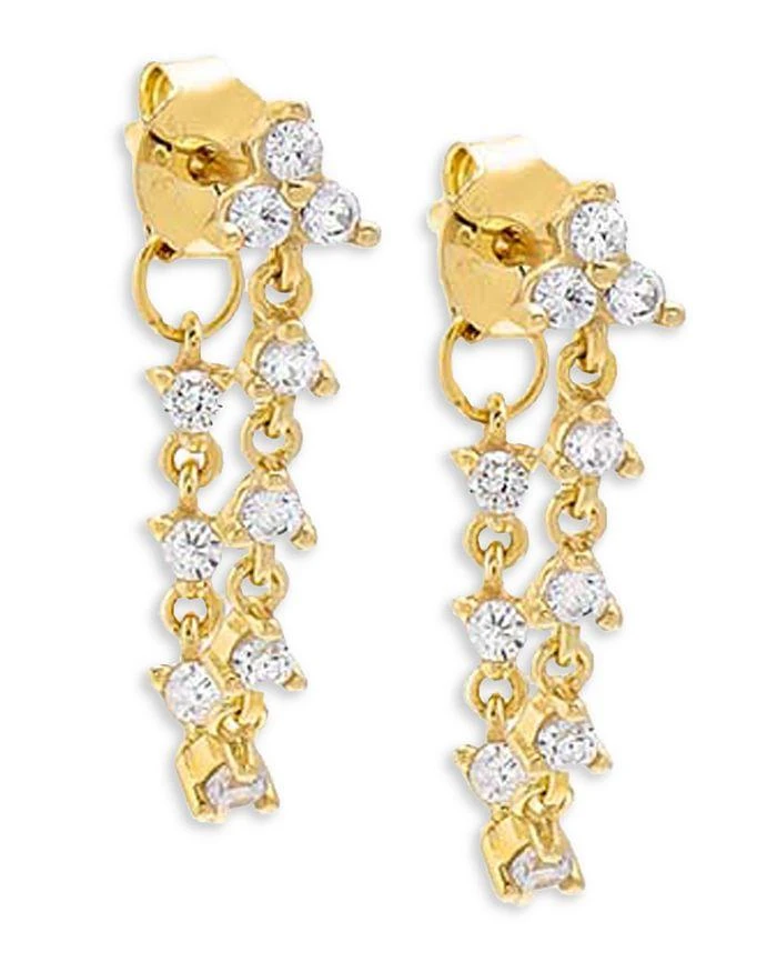 商品By Adina Eden|Cubic Zirconia Chain Front to Back Earrings in 14K Gold Plated Sterling Silver,价格¥507,第1张图片