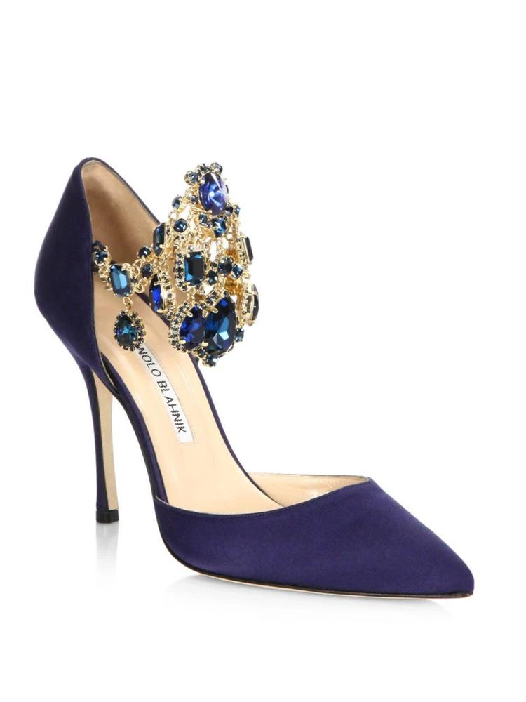 商品Manolo Blahnik|Zullin Jewel-Cuff Satin Pumps,价格¥4125,第1张图片