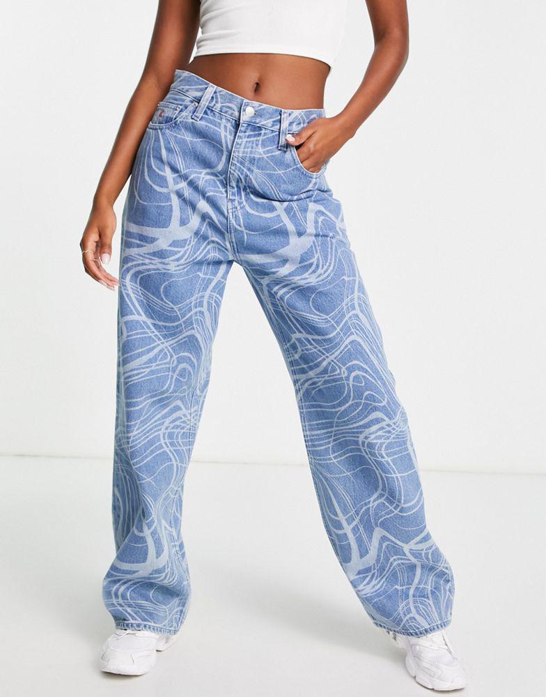 Calvin Klein Jeans CK1 swirl print high rise relaxed jean in mid wash商品第4张图片规格展示
