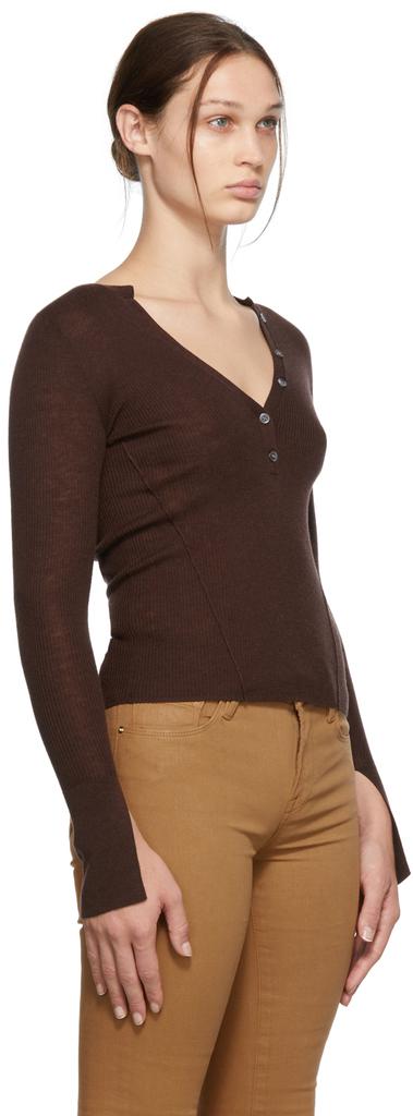 Brown Rib Henley V-Neck Sweater商品第2张图片规格展示