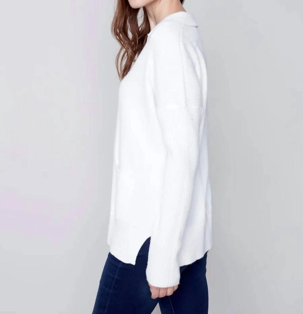 商品CHARLIE B|Johnny Collar Sweater In White,价格¥528,第2张图片详细描述