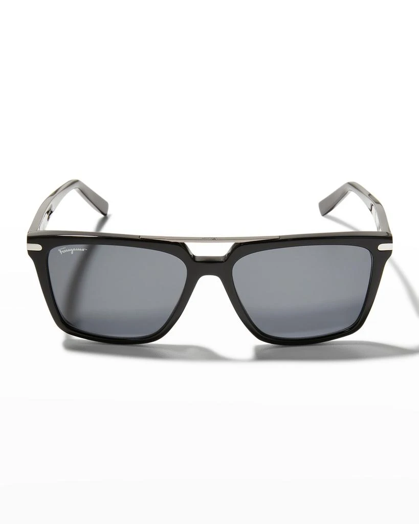 商品Salvatore Ferragamo|Men's Classic Logo Double-Bridge Square Sunglasses,价格¥2549,第3张图片详细描述