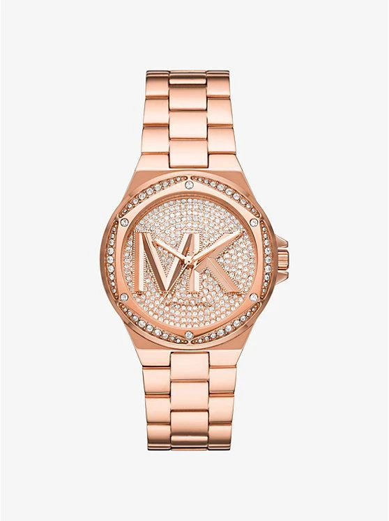 商品Michael Kors|Lennox Pavé Logo Rose Gold-Tone Watch,价格¥2215,第1张图片