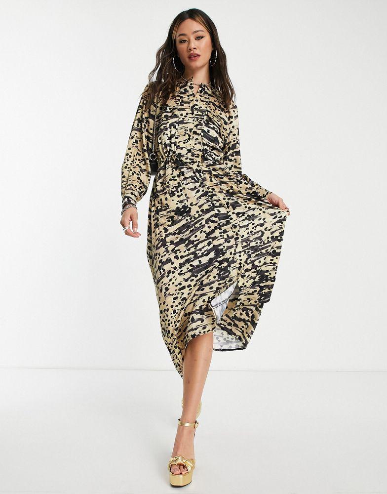 Topshop satin shirt dress in animal print商品第1张图片规格展示