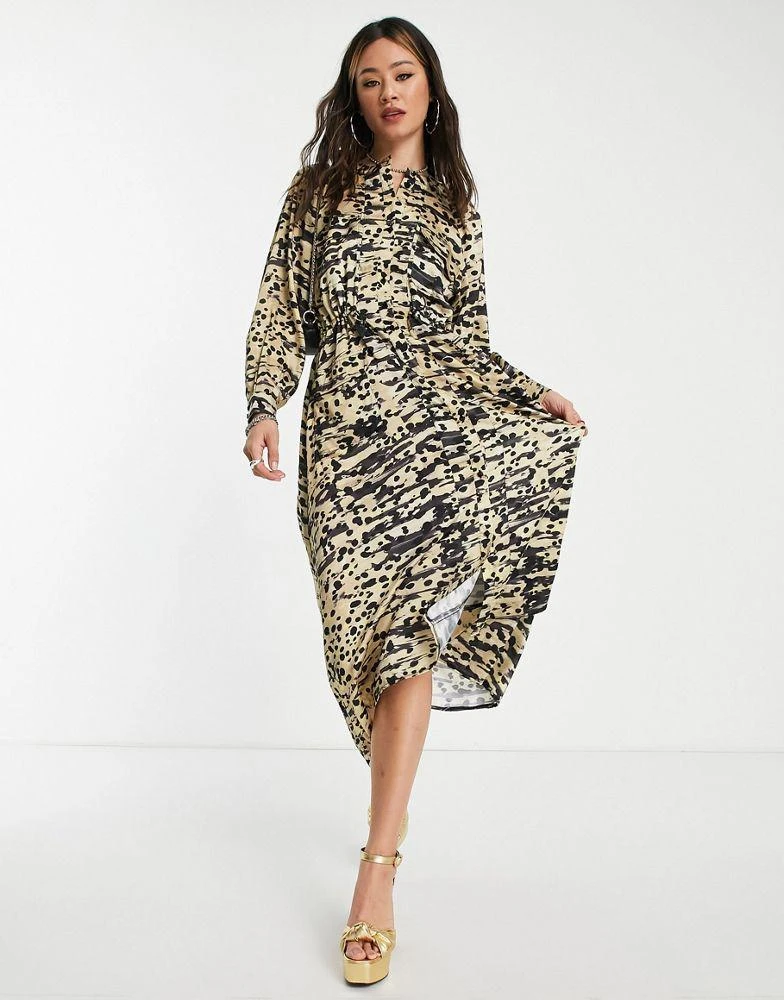 商品Topshop|Topshop satin shirt dress in animal print,价格¥389,第1张图片