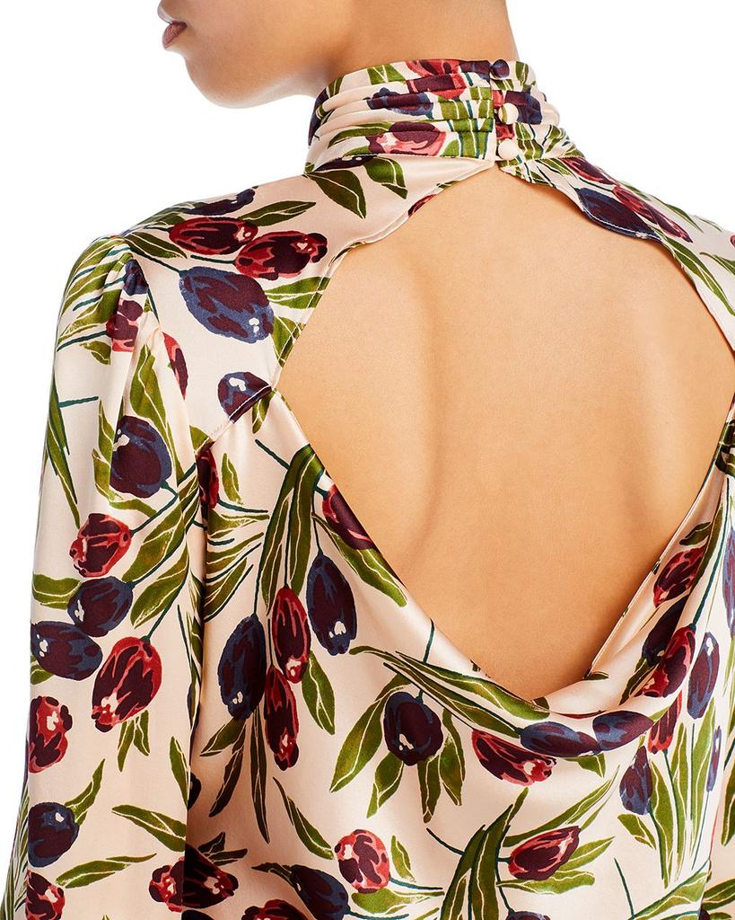 Jem Tulip Print Cutout Back Silk Top商品第4张图片规格展示