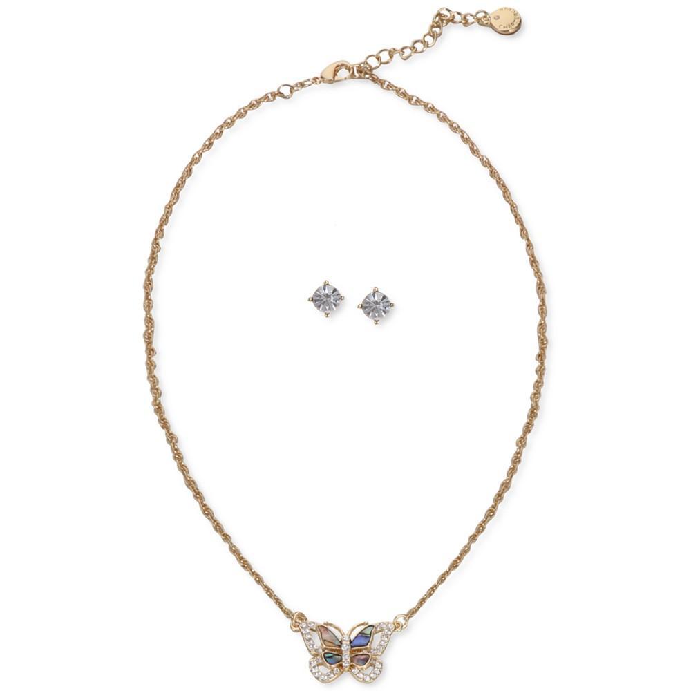 商品Charter Club|Gold-Tone Crystal & Abalone Butterfly Pendant Necklace & Stud Earrings Set, Created for Macy's,价格¥87,第1张图片
