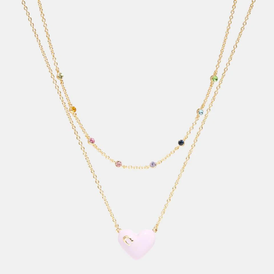 商品Coach|Coach Women's Enamel C Heart Double Chain Necklace - Gold/Pink Multi,价格¥628,第1张图片