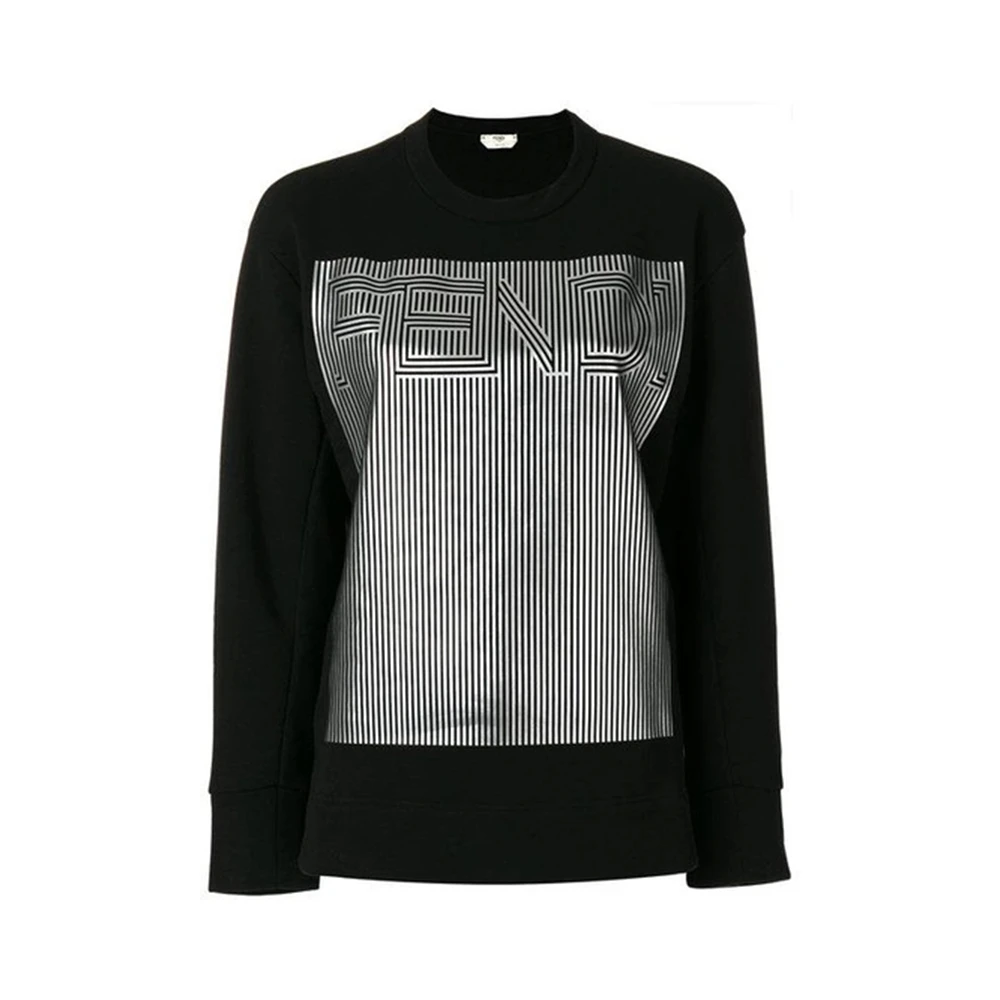 商品Fendi|FENDI 女士黑色金属条纹徽标毛衣 FAF028-8L4-F01UQ,价格¥2697,第1张图片