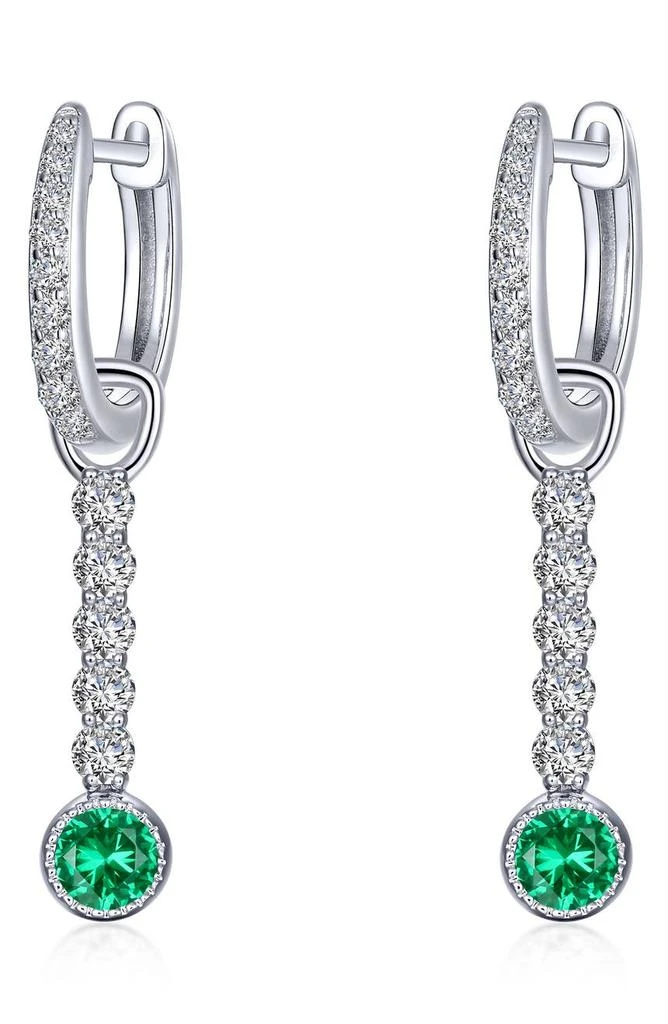 商品Lafonn|Platinum Bonded Sterling Silver Simulated Diamond & Crown Set Emerald Linear Drop Earrings,价格¥656,第1张图片