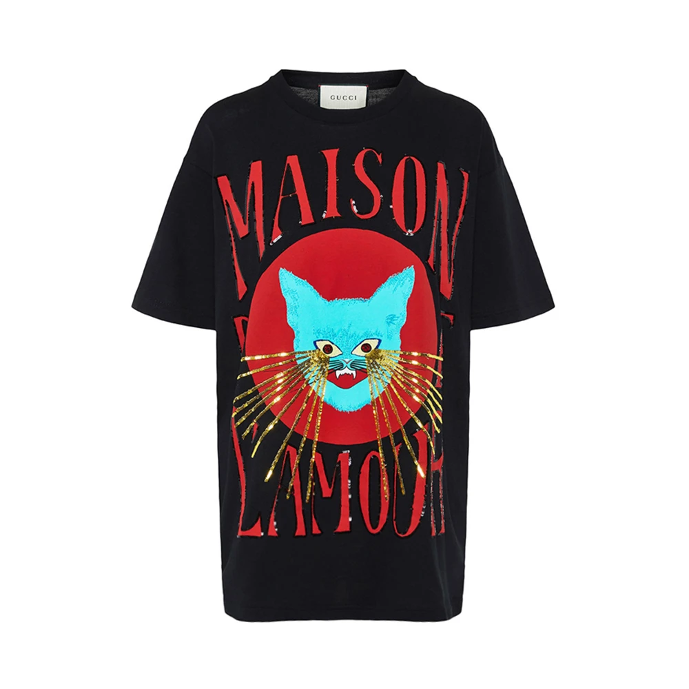 商品[国内直发] Gucci|GUCCI 古驰  女士棉质猫咪图案印花时尚休闲半袖短袖T恤 539081-JBUJ-1082,价格¥5642,第1张图片