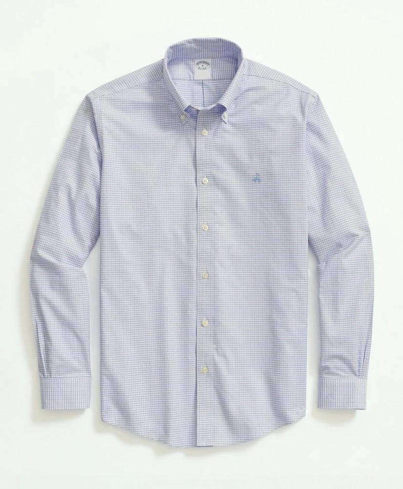 商品Brooks Brothers|Stretch Non-Iron Oxford Button-Down Collar, Mini Check Sport Shirt,价格¥399,第1张图片