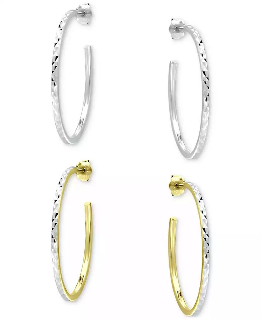 商品Giani Bernini|2-Pc. Set Textured Medium Hoop Earrings in Sterling Silver & 18k Gold-Plate, 1-1/4", Created for Macy's,价格¥190,第4张图片详细描述