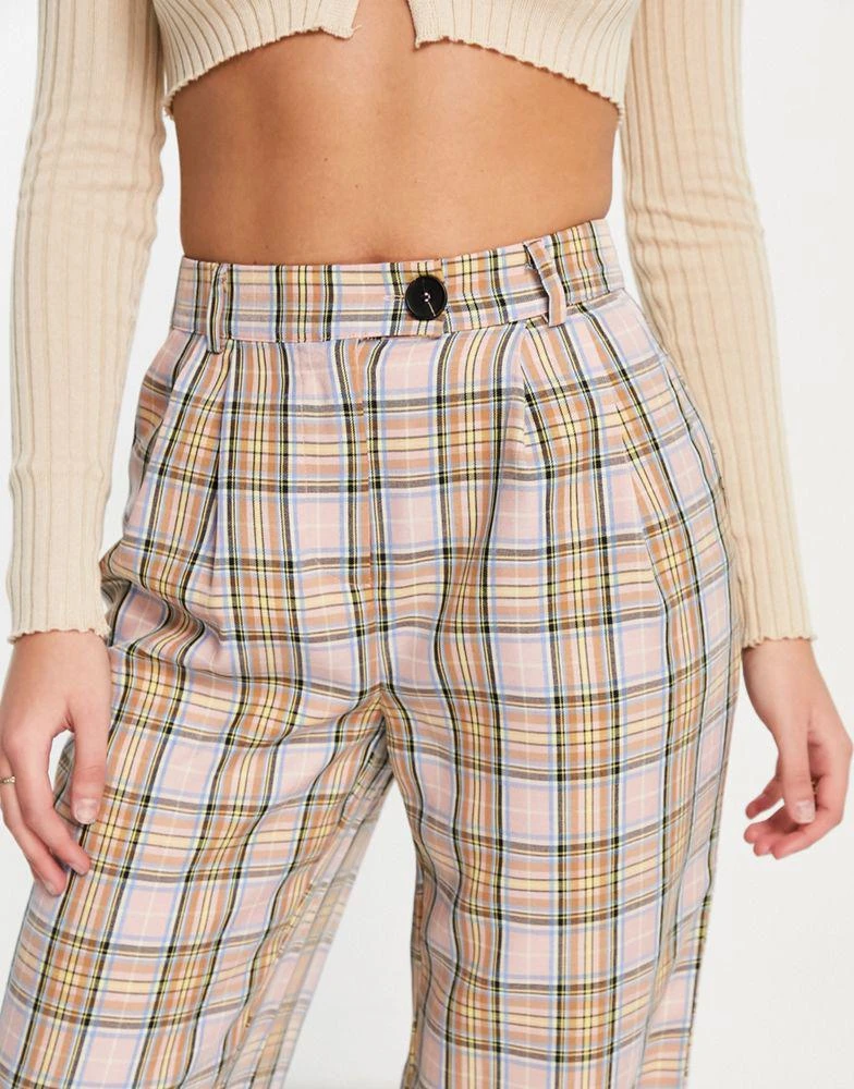 商品Y.A.S.|Y.A.S checked wide leg trouser co-ord in stone,价格¥157,第4张图片详细描述