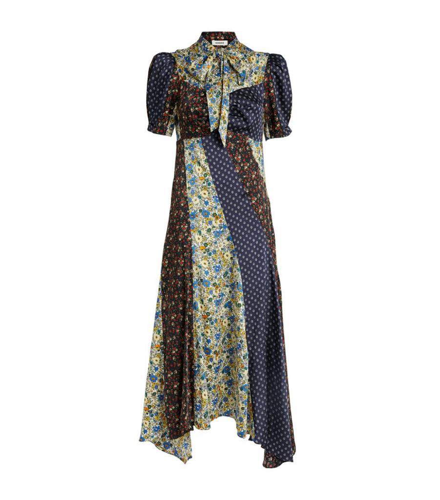 商品Sandro|Patchwork Pussybow Midi Dress,价格¥4019,第1张图片