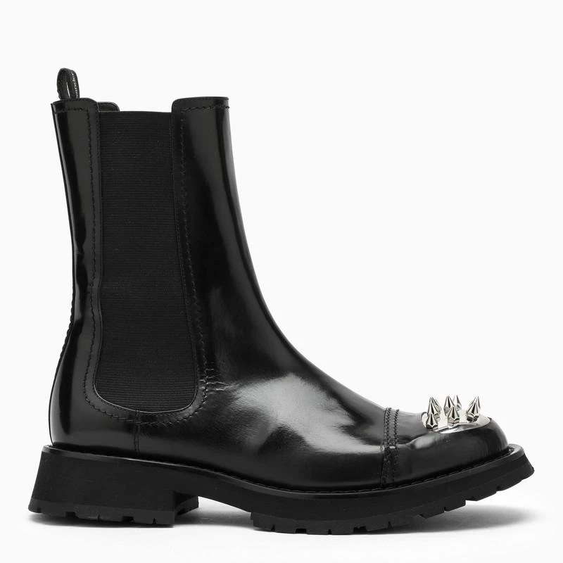 商品Alexander McQueen|Black Punk Stud ankle boots,价格¥2437,第1张图片