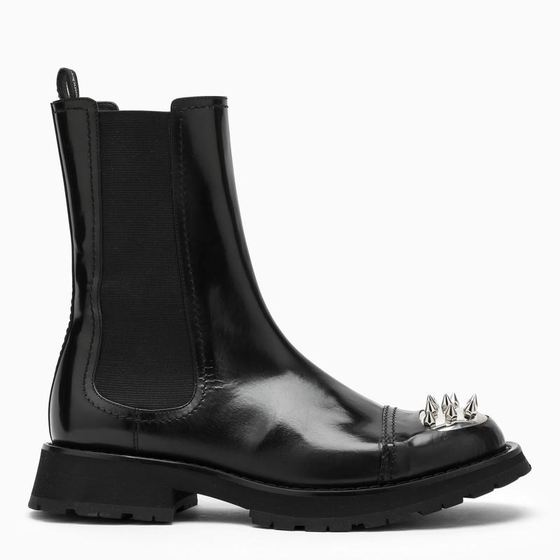 商品Alexander McQueen|Black Punk Stud ankle boots,价格¥8527,第1张图片