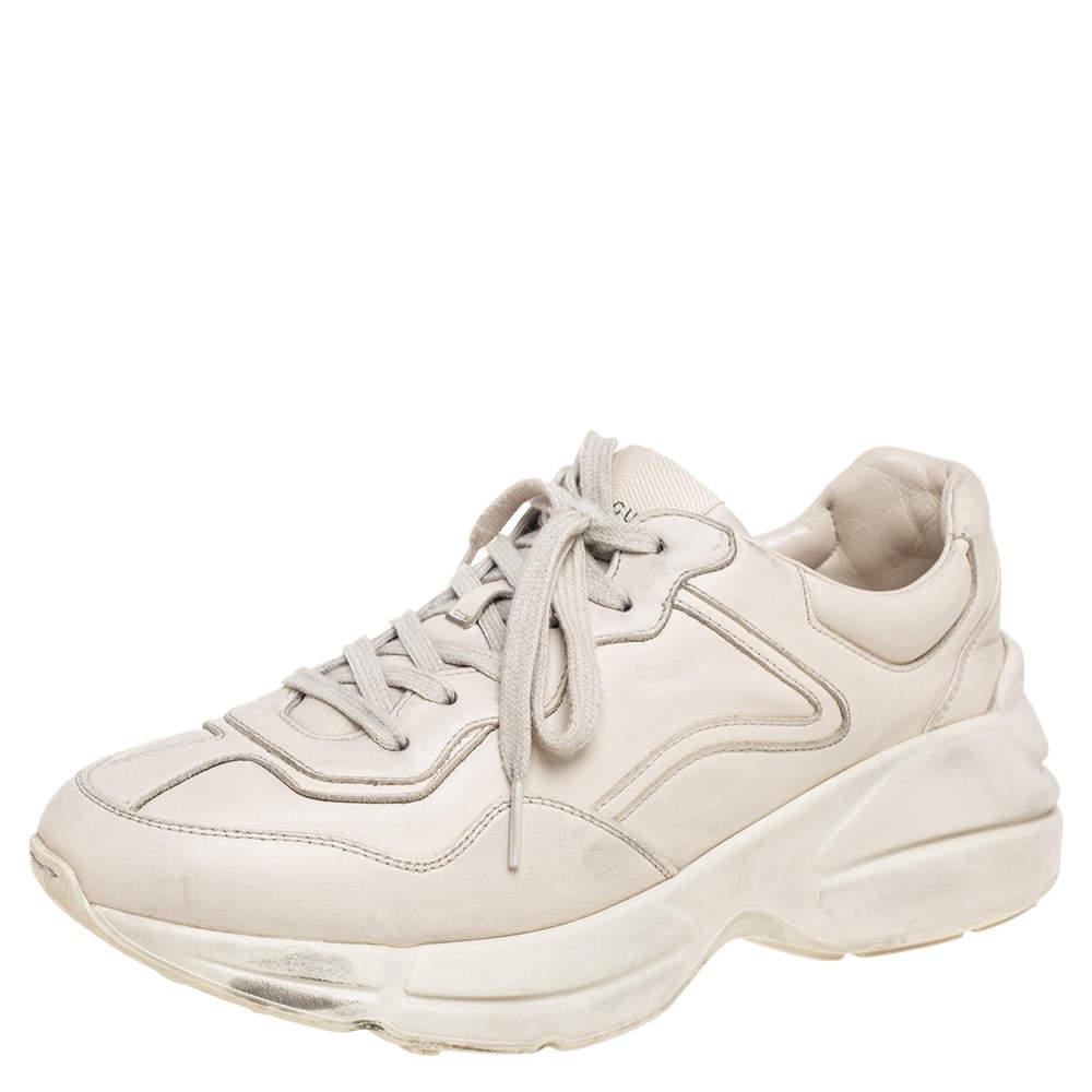 商品[二手商品] Gucci|Gucci Cream Leather Rhyton Sneakers Size 40.5,价格¥3262,第1张图片