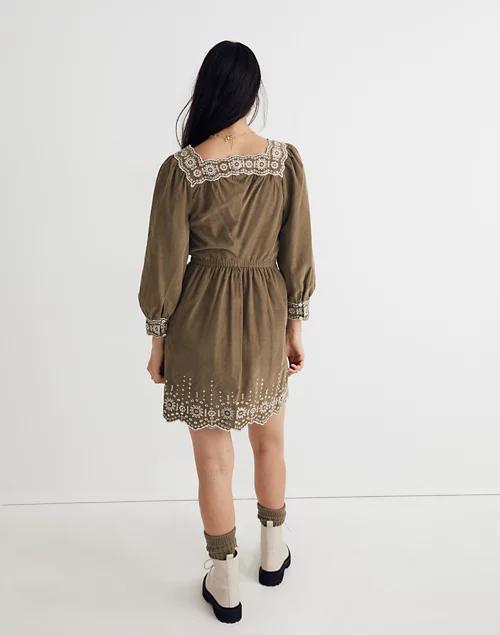 Petite Embroidered Corduroy Square-Neck Mini Dress商品第3张图片规格展示