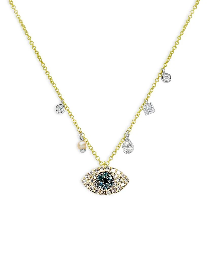 商品Meira T|14K White & Yellow Gold Multicolor Diamond & Seed Cultured Pearl Evil Eye Pendant Necklace, 18",价格¥5486,第1张图片详细描述