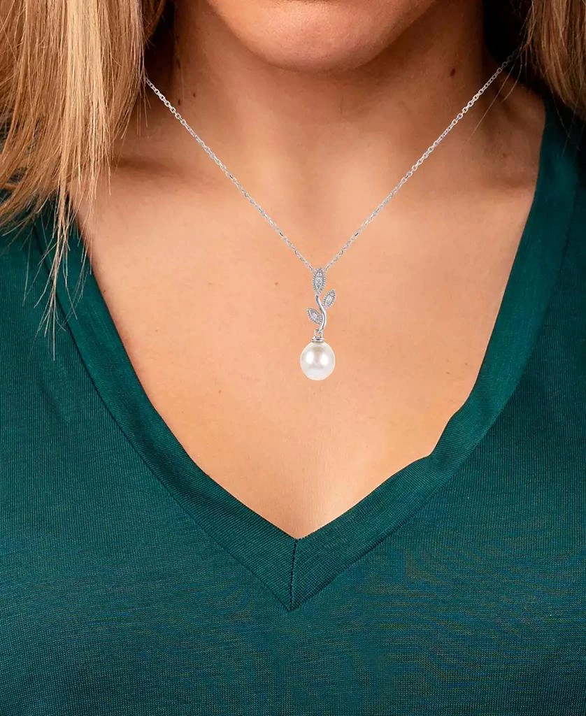 商品Macy's|Cultured Freshwater Pearl (8mm) & Lab-Created White Sapphire (1/20 ct. t.w.) Vine 18" Pendant Necklace in Sterling Silver,价格¥856,第2张图片详细描述