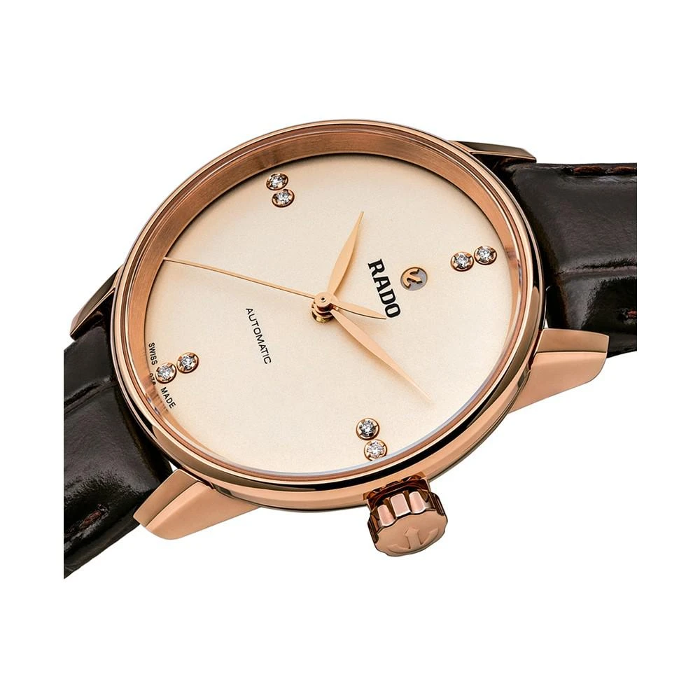 商品Rado|Women's Swiss Automatic Coupole Classic Diamond Accent Dark Brown Leather Strap Watch 32mm R22865765,价格¥12967,第2张图片详细描述