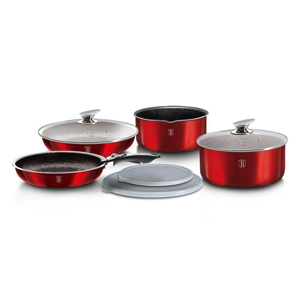 商品Berlinger Haus|9-Pieces Cookware Set w/ Detached Ergonomic Handle Burgundy Collection,价格¥317,第1张图片
