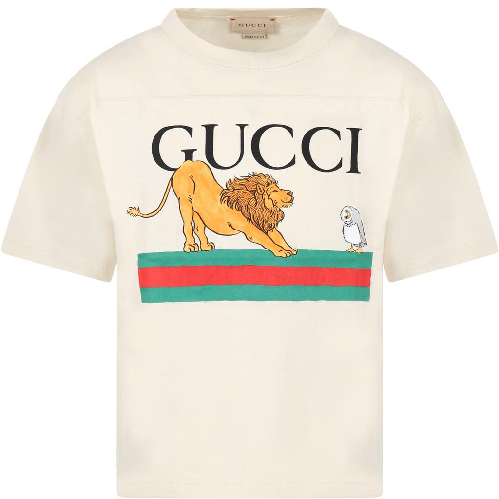 Gucci Ivory T-shirt For Garçon Avec Web Motif商品第1张图片规格展示