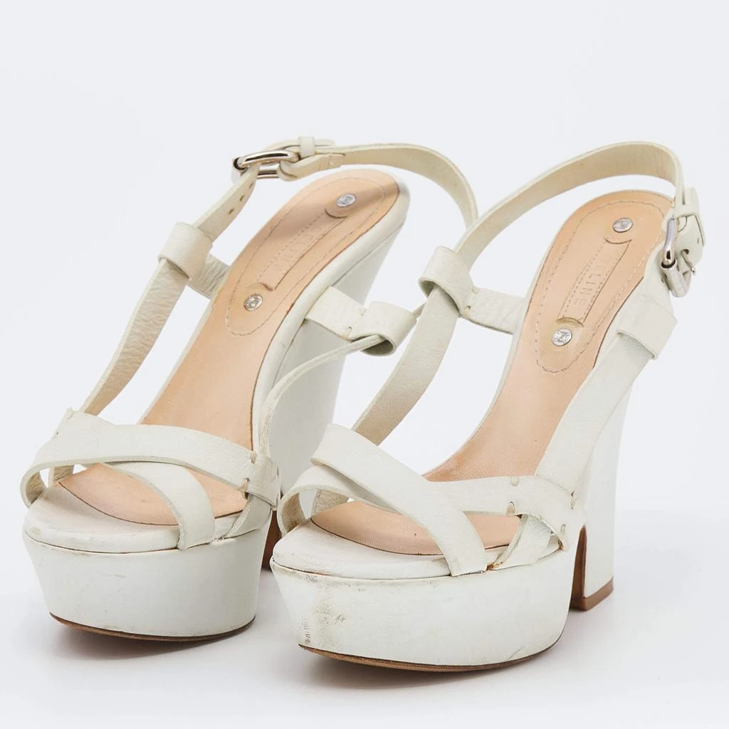 商品[二手商品] Celine|Celine White Leather Strappy Platform Sandals Size 37,价格¥1137,第2张图片详细描述