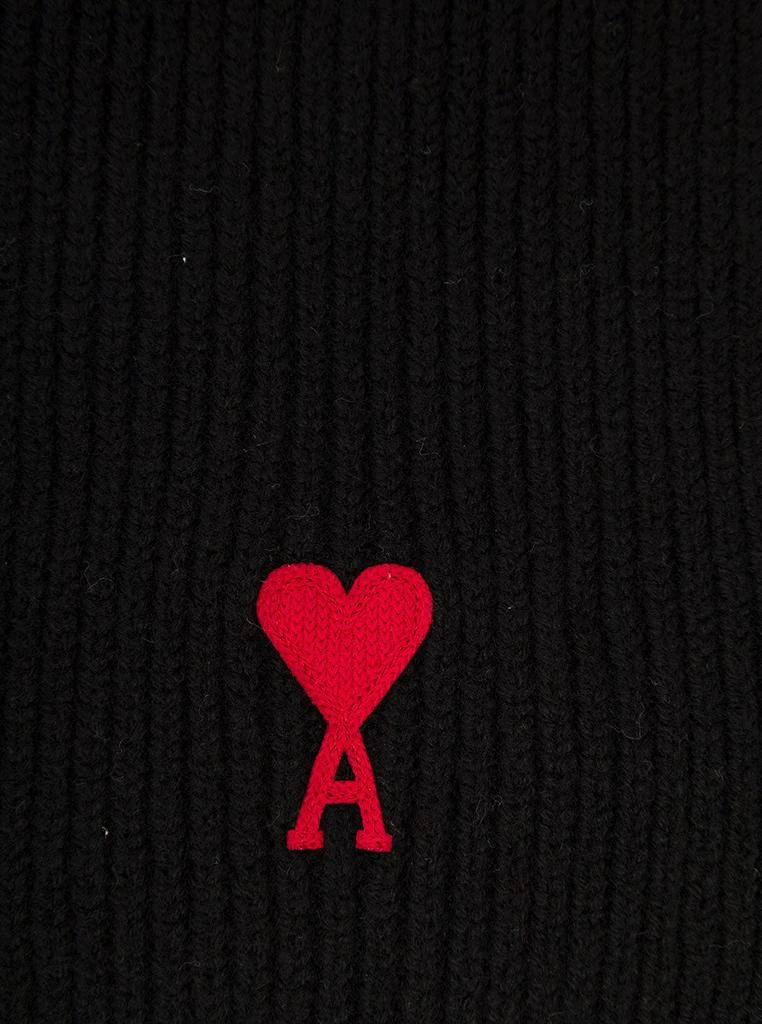 商品AMI|Ami De Coeur Ribbed Black Wool Scarf with Logo Ami Alexandre Mattiussi Man,价格¥1343,第3张图片详细描述