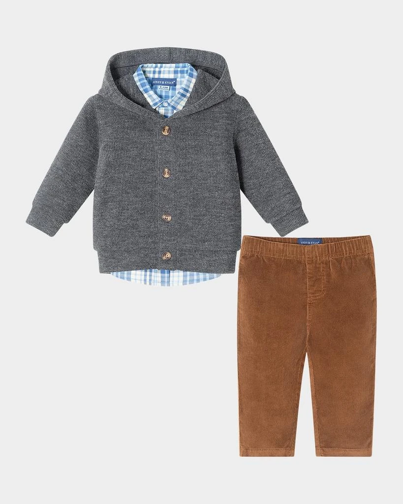 商品Andy & Evan|Boy's Hooded Cardigan & Corduroy Pants Set, Size Newborn-24M,价格¥461,第1张图片