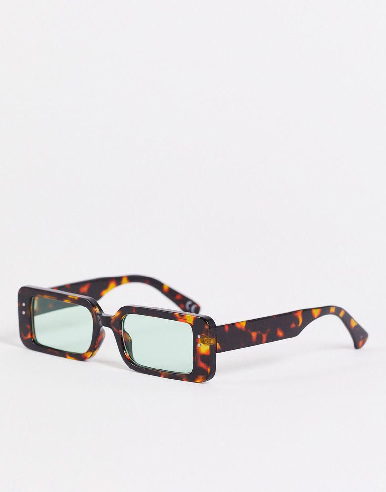 商品ASOS|ASOS DESIGN mid rectangle sunglasses with green lens in brown tortoiseshell - BROWN,价格¥49,第1张图片