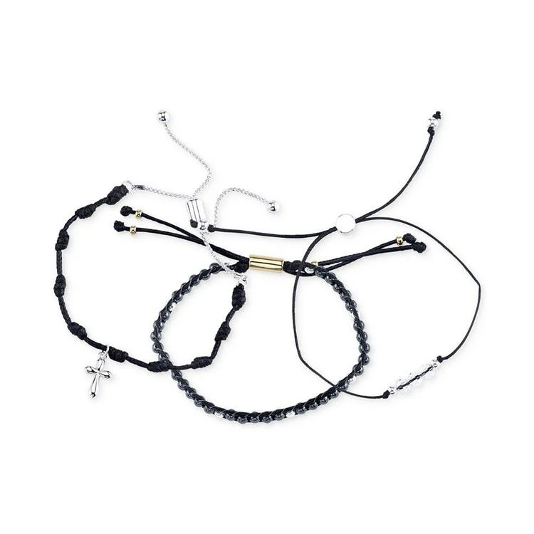 商品Unwritten|Two-Tone 3-Pc. Set Black Cord Cross Beaded Slider Bracelets,价格¥67,第3张图片详细描述