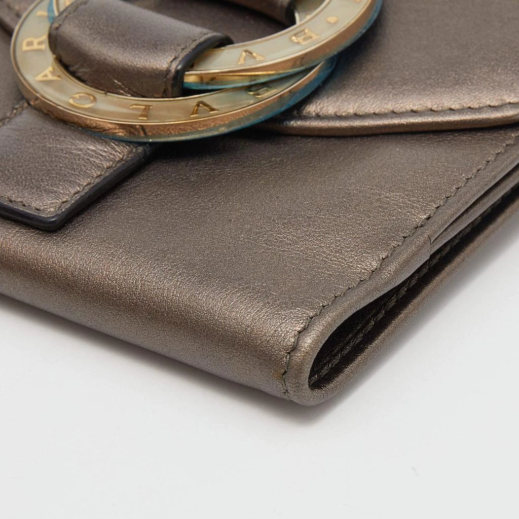 Bvlgari Metallic Brown Leather Double Ring Flap Compact Wallet 商品
