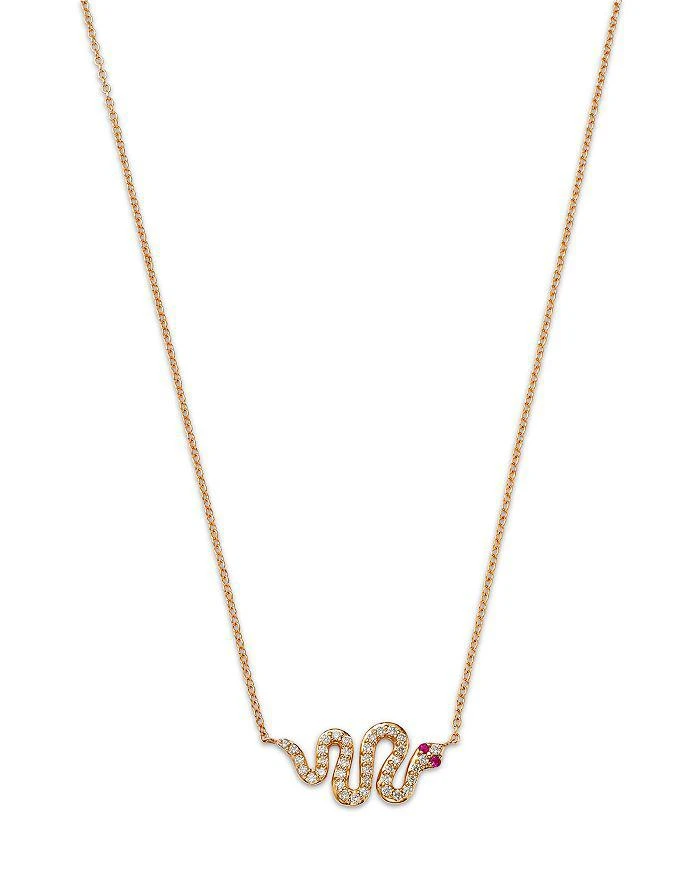 商品Moon & Meadow|14K Yellow Gold Italy Ruby & Diamond Snake Pendant Necklace, 16-18" - Exclusive,价格¥4934,第1张图片