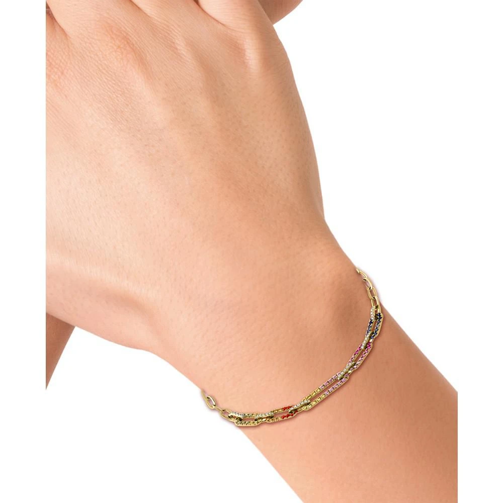 商品Effy|EFFY® Multi-Sapphire (7/8 ct. t.w.) & Diamond (1/6 ct. t.w.) Pavé Link Bracelet in 14k Gold,价格¥6892,第2张图片详细描述