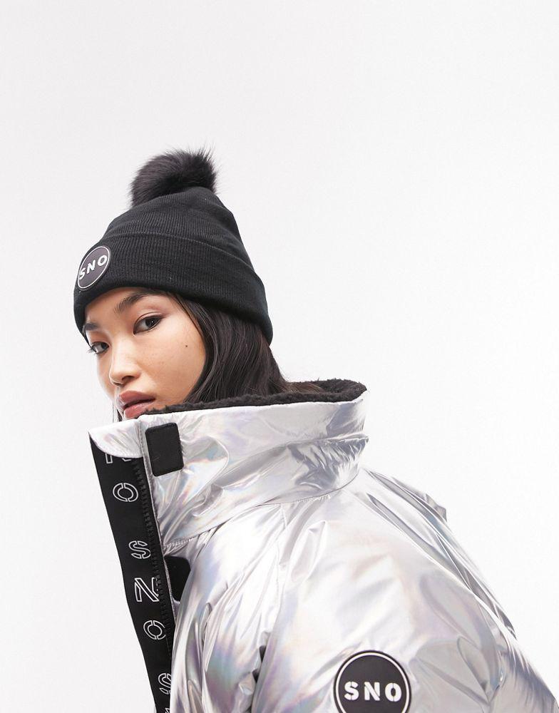 商品Topshop|Topshop Sno Ski fur pom beanie in black,价格¥141,第4张图片详细描述