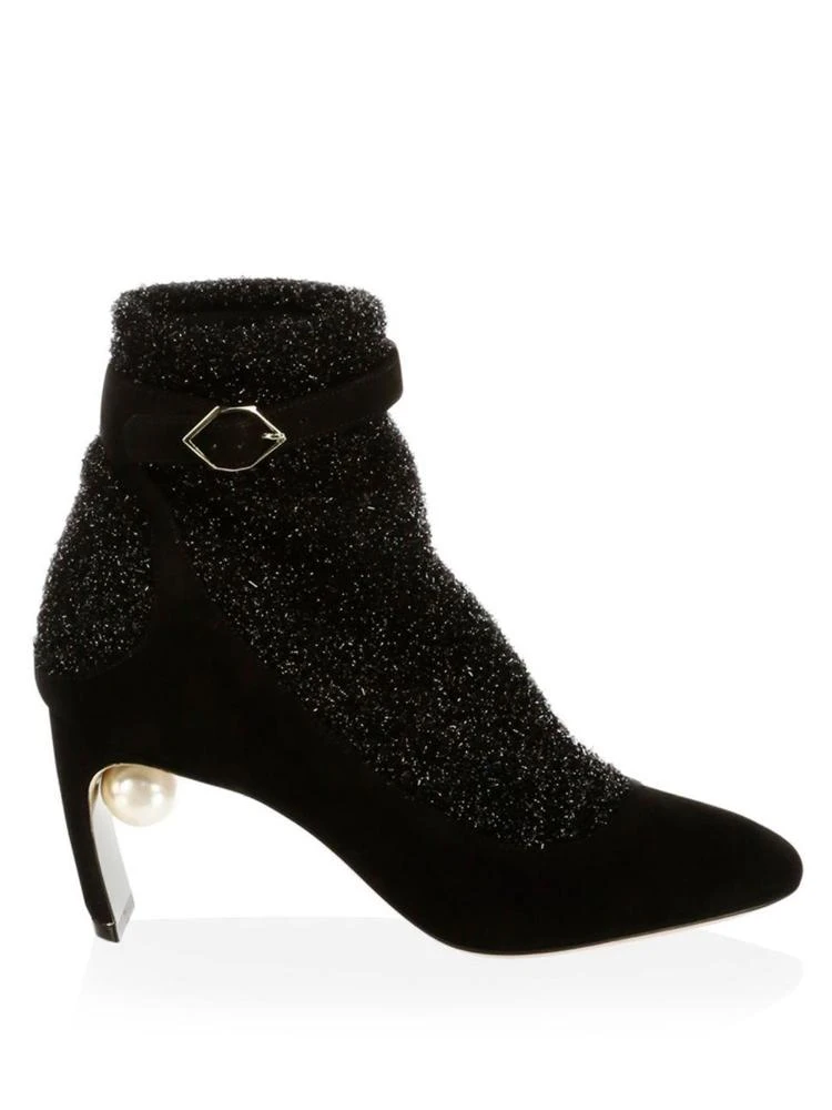 商品Nicholas Kirkwood|Lola Pearl-Heel Suede Sock Booties,价格¥3581,第5张图片详细描述