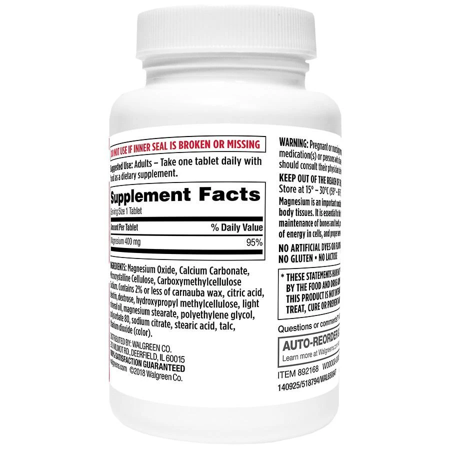 商品Walgreens|Magnesium Oxide 400mg,价格¥97,第2张图片详细描述
